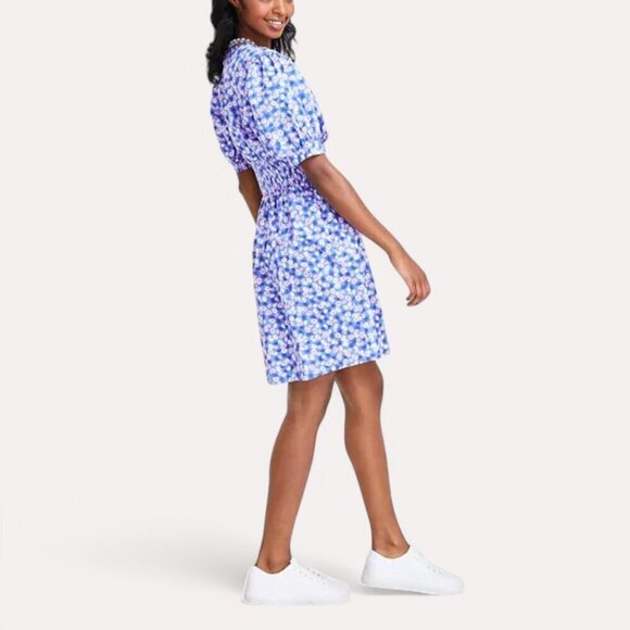 On 34th Women's Printed Cotton Zip-Front Puff-Sleeve Dress, Large - Picture 3 of 11